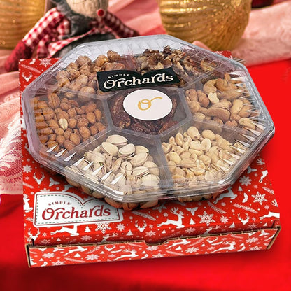 Christmas Nuts Gift Basket for Holiday Season, Premium Mixed Nut Assortment Gift Gourmet Snack Food Present Box, Christmas Gift Basket for Family (7 Sectional)