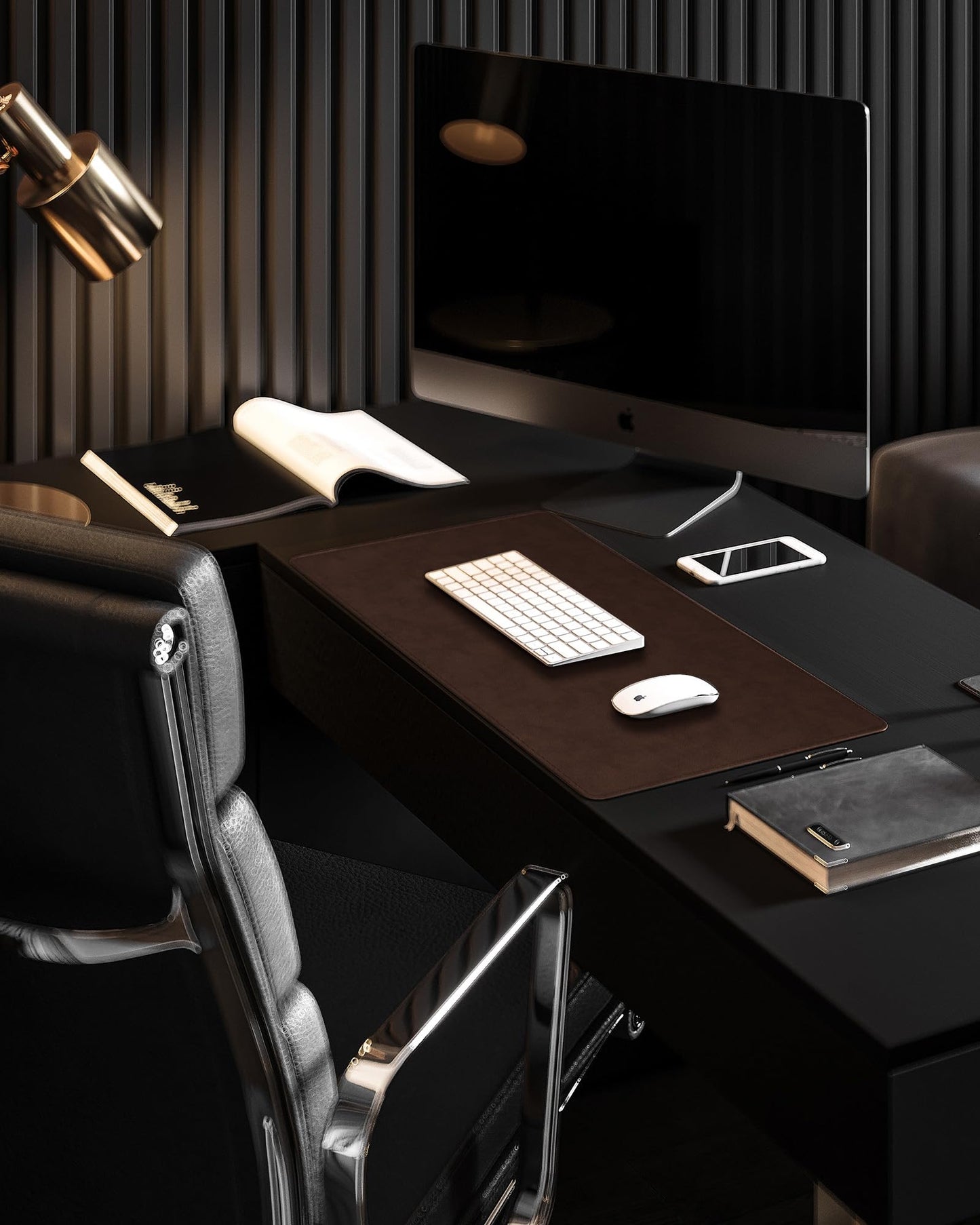 YSAGi Genuine Leather Desk Mat, 31.5"x15.8" Office Desk Pad, Thick Premium Table Pad with Stitched Line, Non-Slip Laptop Writing Pad with Rubber Base (Dark Brown, 31.5"x15.8")
