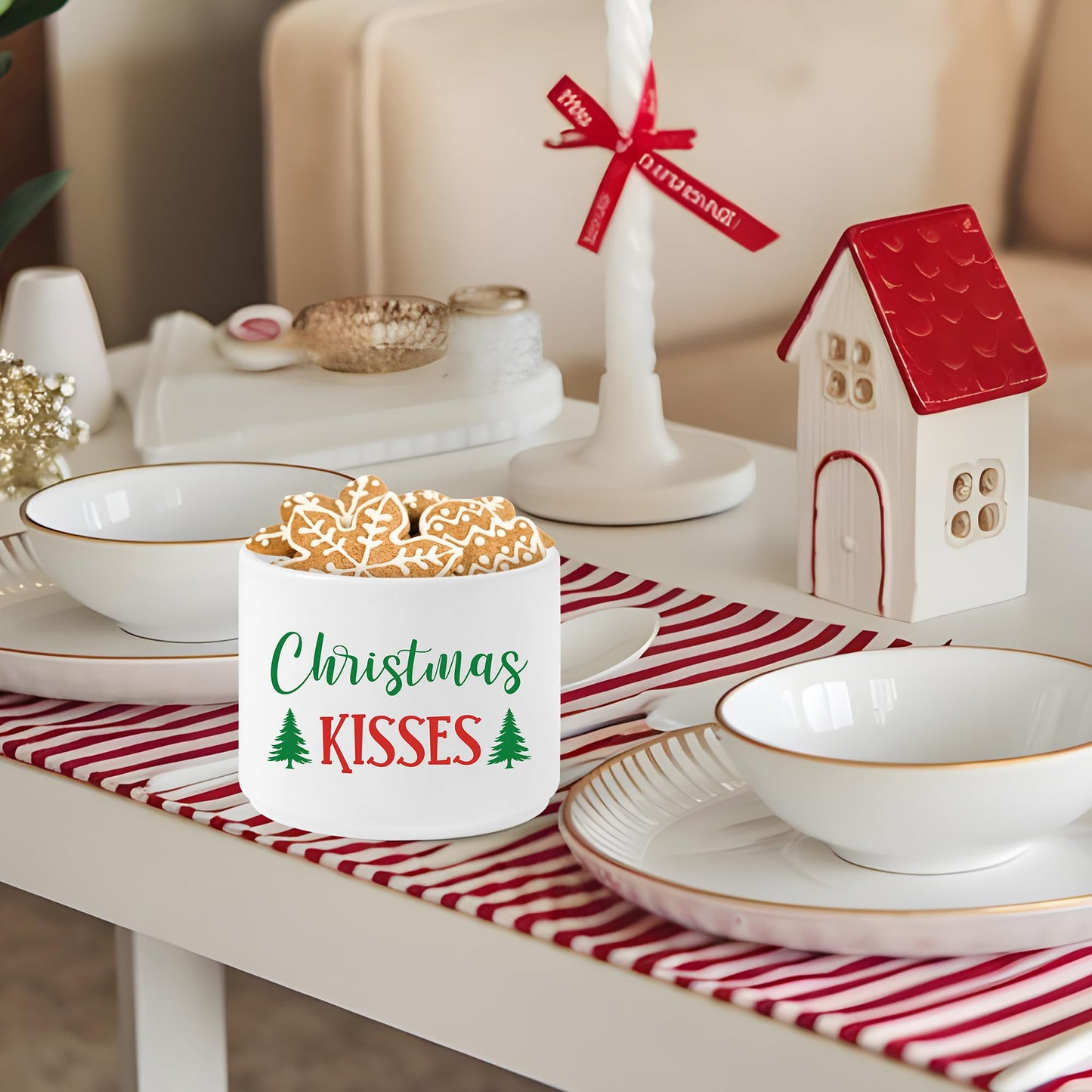 FoszaSzept Candy Dish Cauldron, Christmas Mini Ceramic Candies Bowl Tiered Tray Decor, Snack Serving Bowl Table Wishes Accents for Themed Party Birthday Home Kitchen Events Gifts (Christmas Kisses)