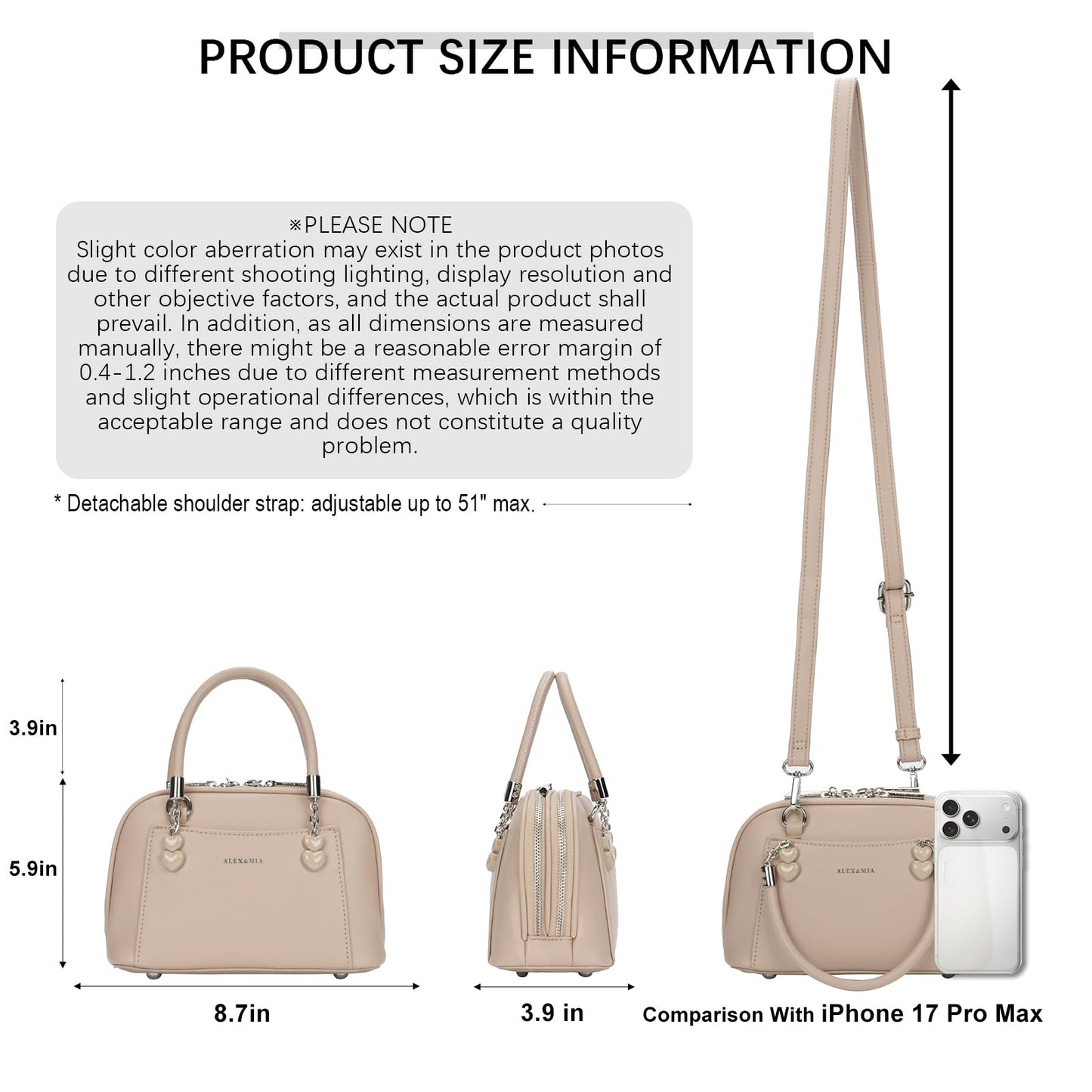 ALEX&MIA Charming Crossbody Mini Purse for Women, Small Top Handle Bag with Heart-Shaped Detail & Dome Structure, Perfect for Casual Daily Use