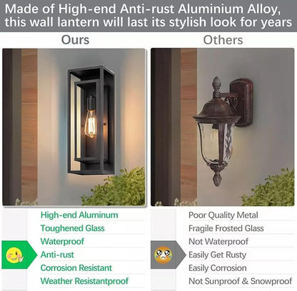 2 Pack 18 inches Outdoor Wall Lantern Light Fixture, Large Black Exterior Waterproof Wall Sconce, Anti-Rust Mount Porch Light with Clear Glass,E26 Socket