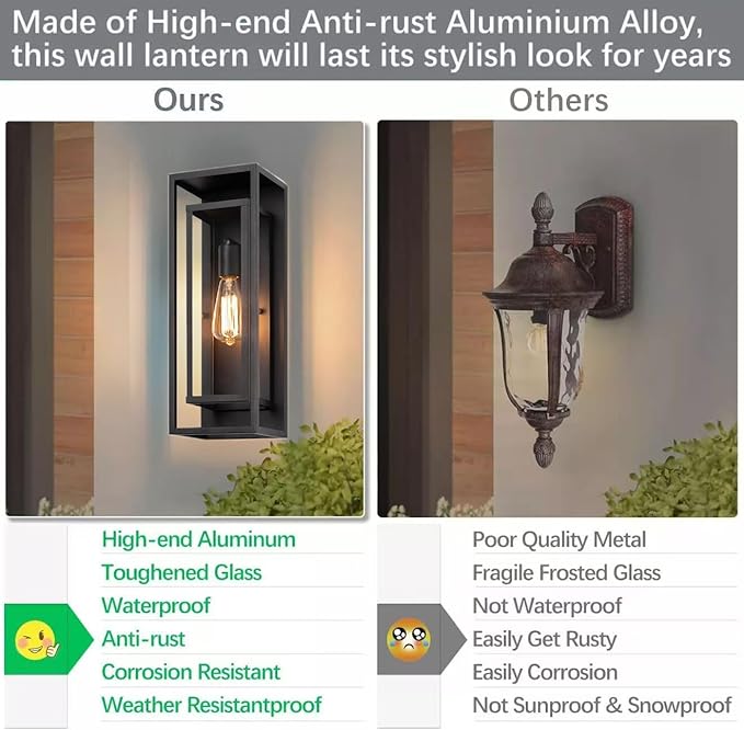 12 Pack 18 inches Outdoor Wall Lantern Light Fixture, Large Black Exterior Waterproof Wall Sconce, Anti-Rust Mount Porch Light with Clear Glass,E26 Socket