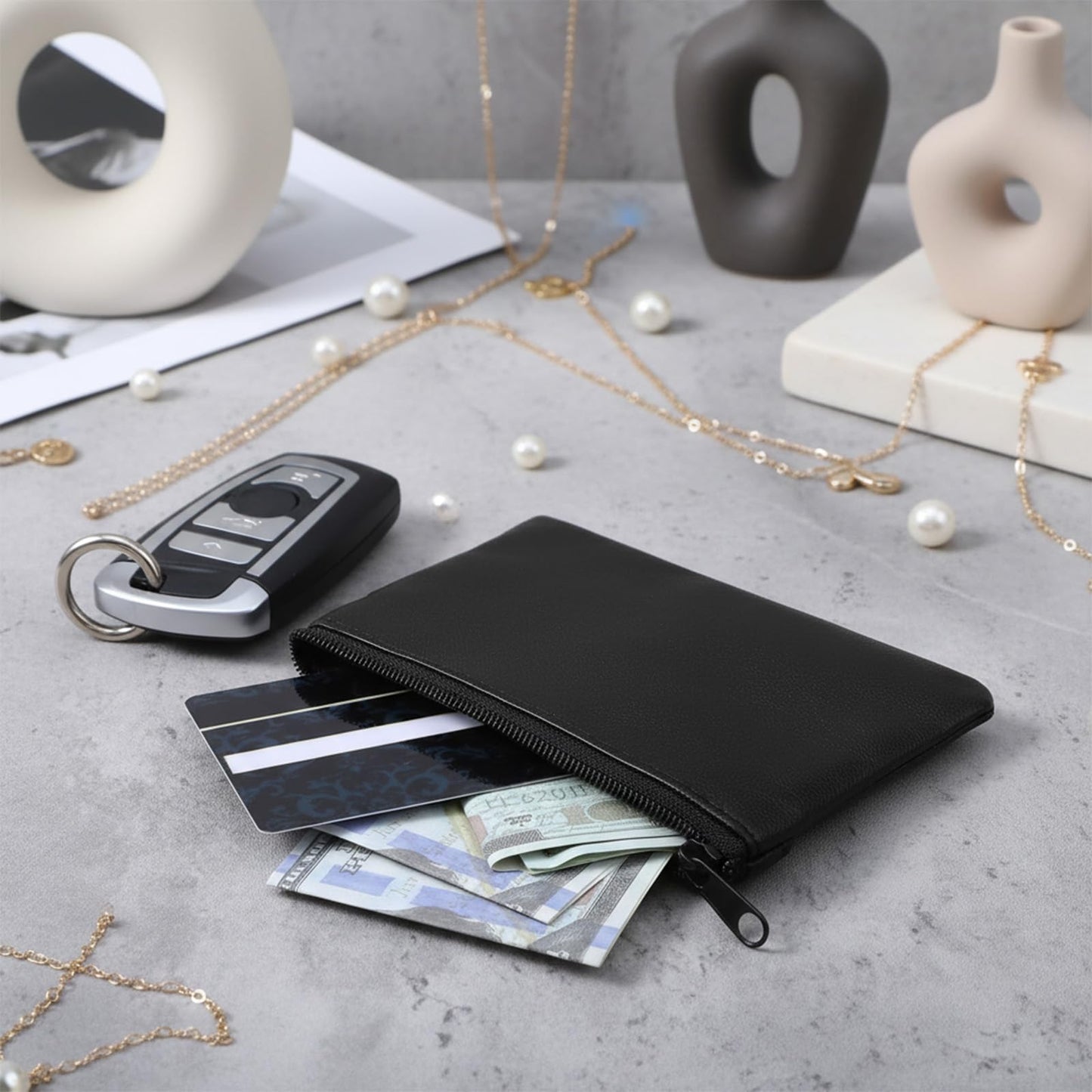 DOPENSPI 2 Pcs PU Leather Zipper Coin Purse, Mini Change Wallet Card Holder Black Zipper Pouch Small Coin Pocket Pouch for Women Men Purse Travel Daily Use