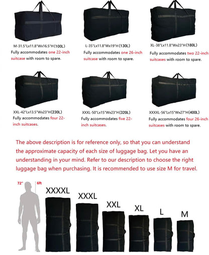 DoYiKe Extra Large Storage Duffle Bag with Zippers and Handles, Black Big Foldable Duffle Bag for Travel-130L