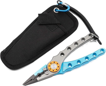 Fishing Pliers - 7-Inch Aluminum Braid Cutters | Corrosion Resistant Hook Remover & Split Ring Tool with Sheath and Lanyard