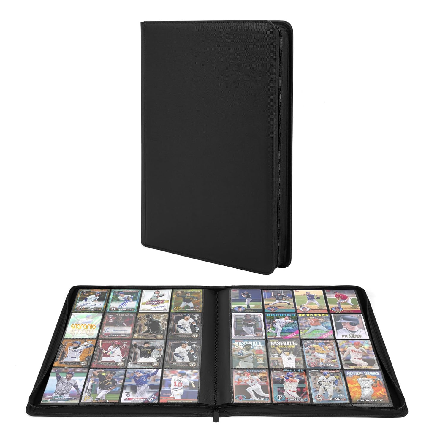 Premium 1000+ Pockets Trading Card Binder, 16-Pocket Ringless Side-Loading Album for TCG, MTG, Lorcana, Sports & Standard-Size Cards (Black2)