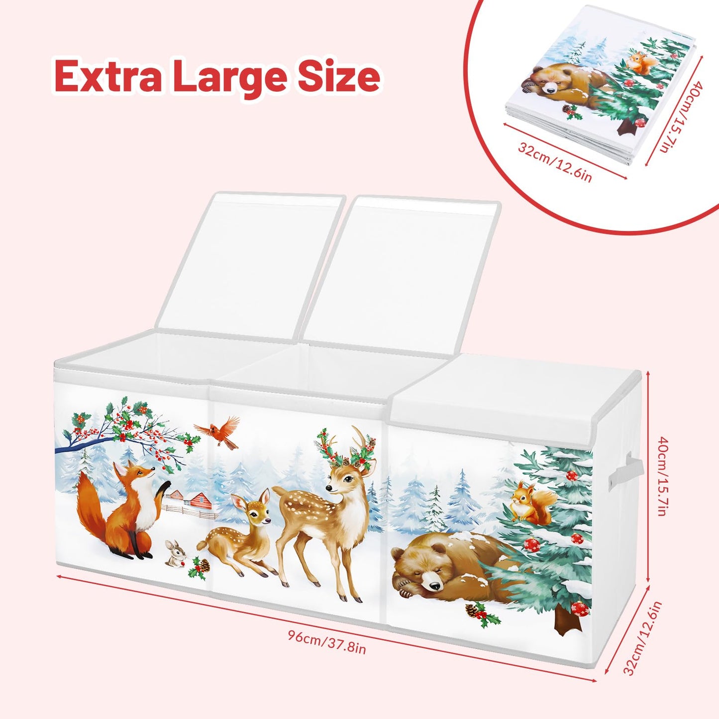 Christmas Toy Storage Bin,Extra Large Toy Box Chest with Lids & Handles for Kids Boys Girls,Collapsible Storage Organizer Box Bin Basket for Bedroom,Playroom, Nursery,37.8"x12.6" x15.7",Animals