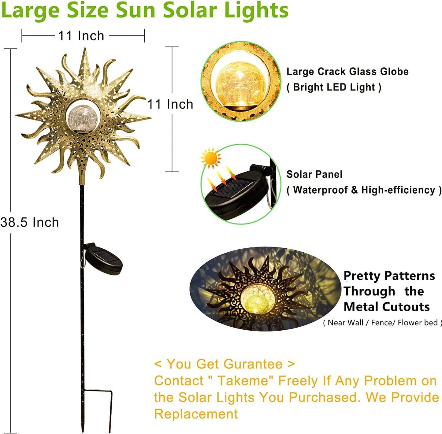 TAKE ME Sun Solar Lights Outdoor Waterproof Metal Garden Stakes for Patio Yard Walkway LawnPatio Mothers Gifts Mom Wife Grandma (Sun)