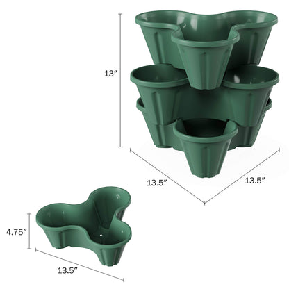 Set of 3 Stacking Planter Tower - 3-Tier Space Saving Flower Pots - Indoor/Outdoor Vertical Herb and Vegetable Planter by Pure Garden (Hunter Green)