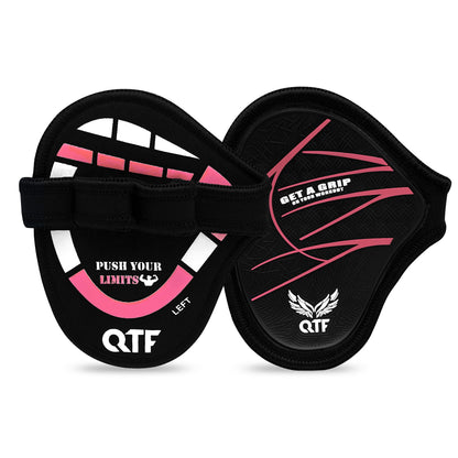 QTF Lifting Grips for Weightlifting Rubber Gloves Gym Palm Protector Grip Pads Replacement of Workout Gloves for Men & Women - Pads for Gym Weightlifting, & Pull Ups (Black/Pink)