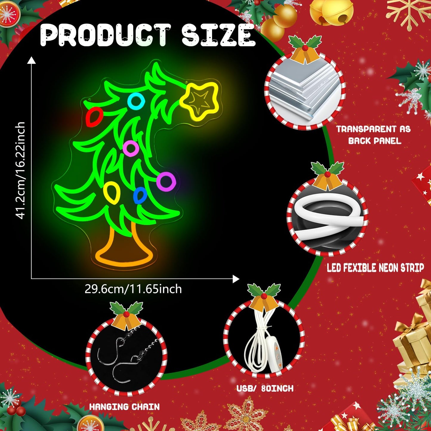Whimsical Christmas Tree Neon Sign Christmas Neon Sign for Wall Decor Xmas Tree Led Sign Dimmable Xmas Neon Light Up Signs for Holiday Door Window Bedroom Party Home Decoration Winter Bar Porch