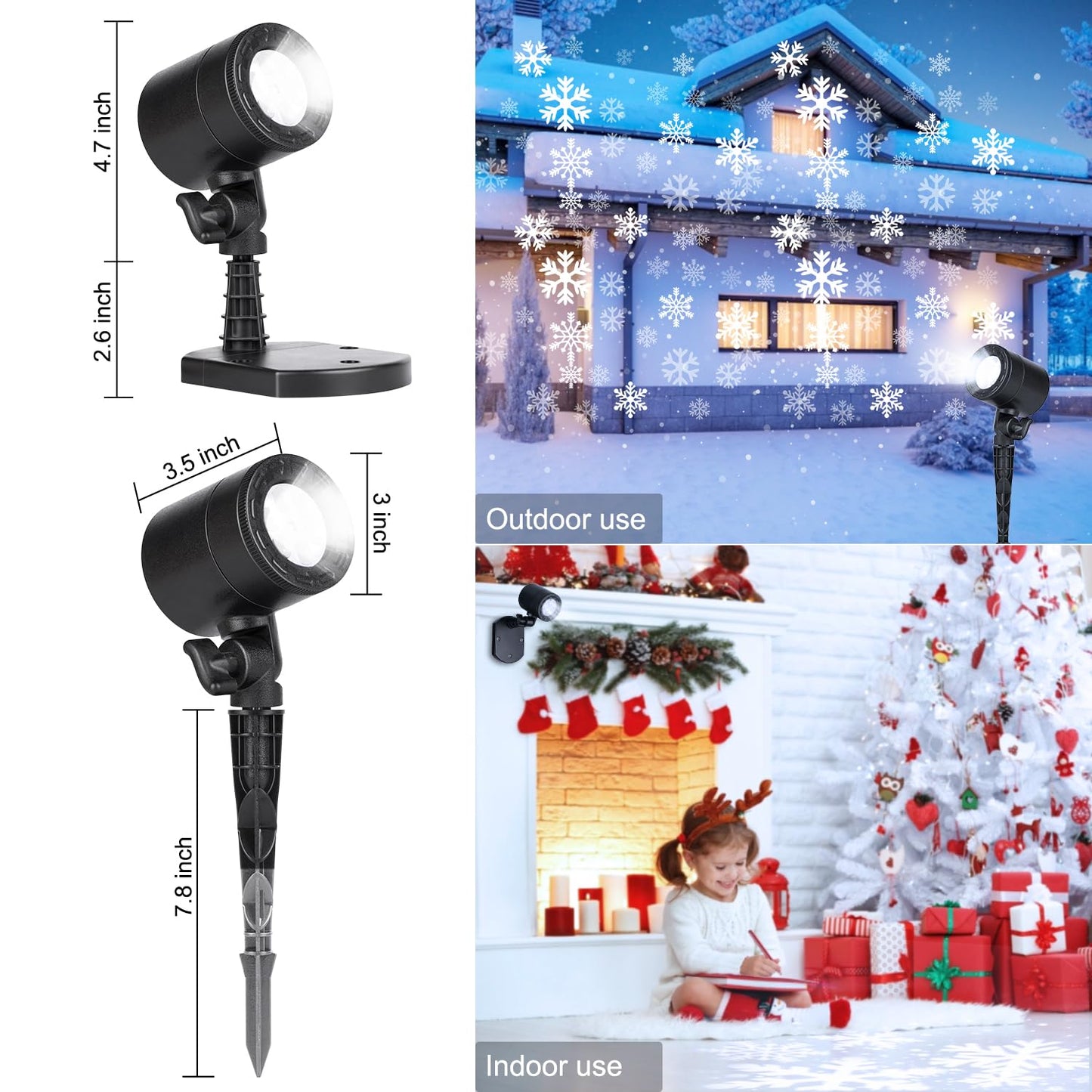 Christmas Snowflake Projector Lights Outdoor, Led Rotating Snowfall Show Lights Waterproof Landscape Decorative Christmas Light Lighting for Xmas Holiday Party Garden Patio Indoor Home Decoration Show