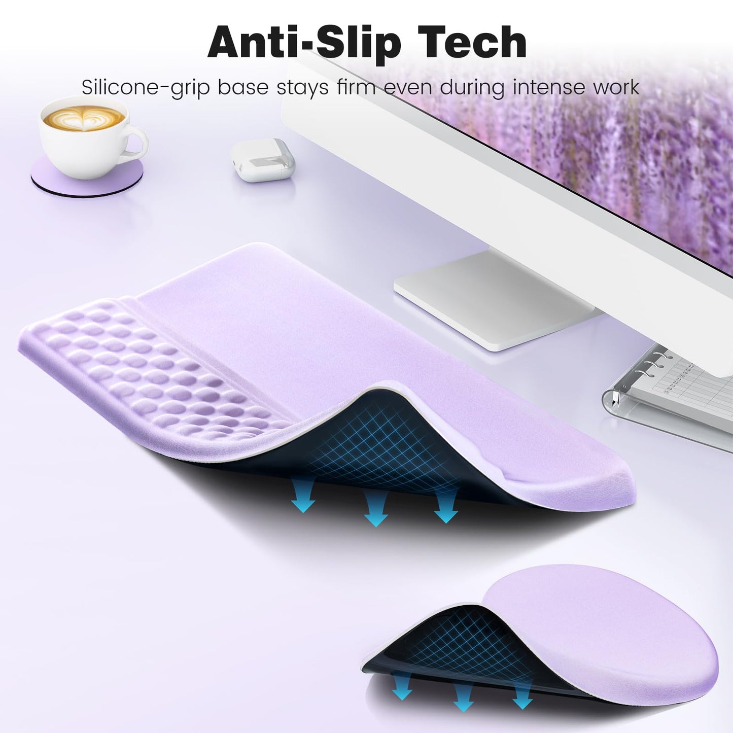Ospelelf Ergonomic Mouse Pad and Keyboard Stand Wrist Rest Set, Memory Foam Comfort, Pain Relief for Typing, Office Desk Accessories, Purple