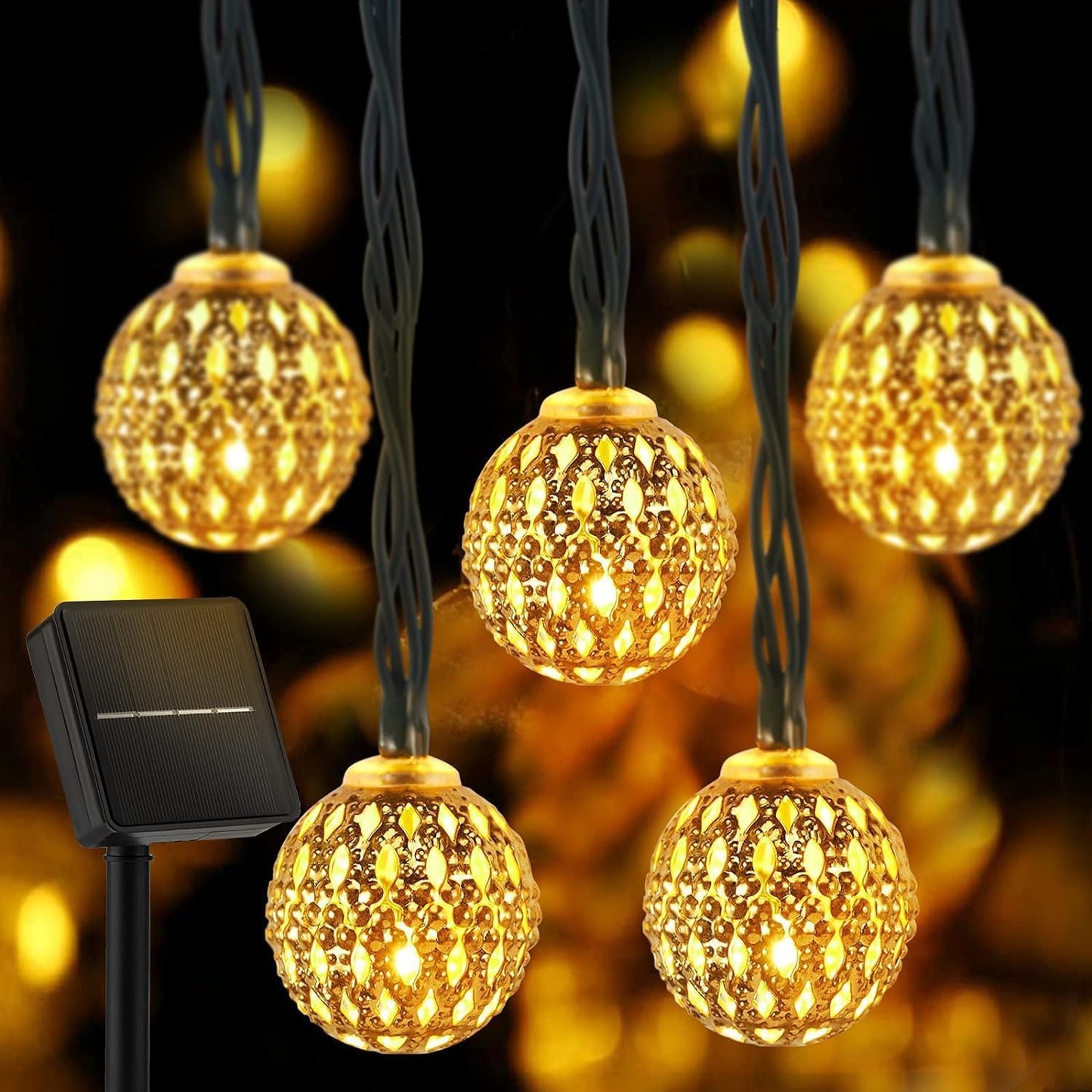 Brightown Solar Moroccan String Lights Outdoor 60 LED 36 Ft Globe Fairy Lights with 8 Lighting Modes, Waterproof Solar Powered String Lights for Garden Yard Gazebos Camping Party Holiday (Warm White)