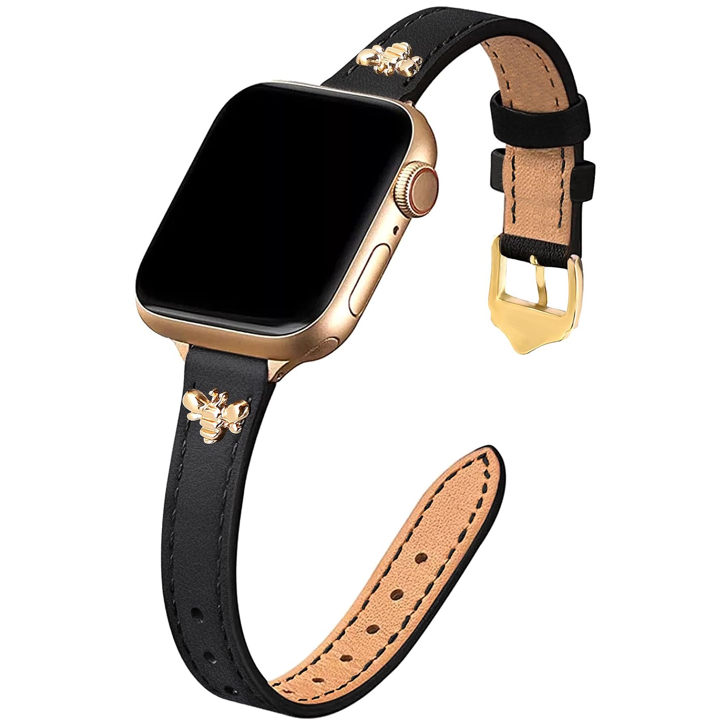 JR.DM Slim Leather Bands Compatible with Apple Watch Band 38mm 40mm 41mm 42mm 44mm 45mm 46mm 49mm, Genuine Leather Band with Charms, Feminine Design for Iwatch Ultra SE Series 11 10 9 8 7 6 5 4 3 2 1