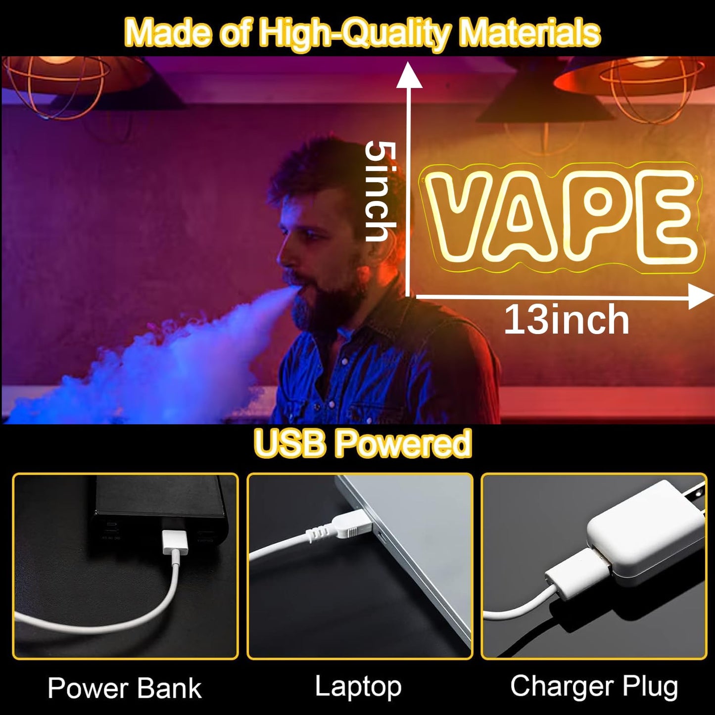 KODGGHK Vape LED Neon Light Sign, Bright LED Vape Sign by USB with Dimmable ON/OFF Switch Neon Lights for Store Window Hanging for Sale Business,Man Caver, Bar, Smoking Lounge,Party