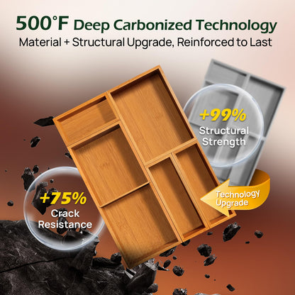 Carbonized Bamboo Kitchen Drawer Organizer, 8 Slots Silverware Organizer, Utensil Holder & Cutlery Tray, 2.2" Deep for Extra Capacity, Non-Slip Feet Included