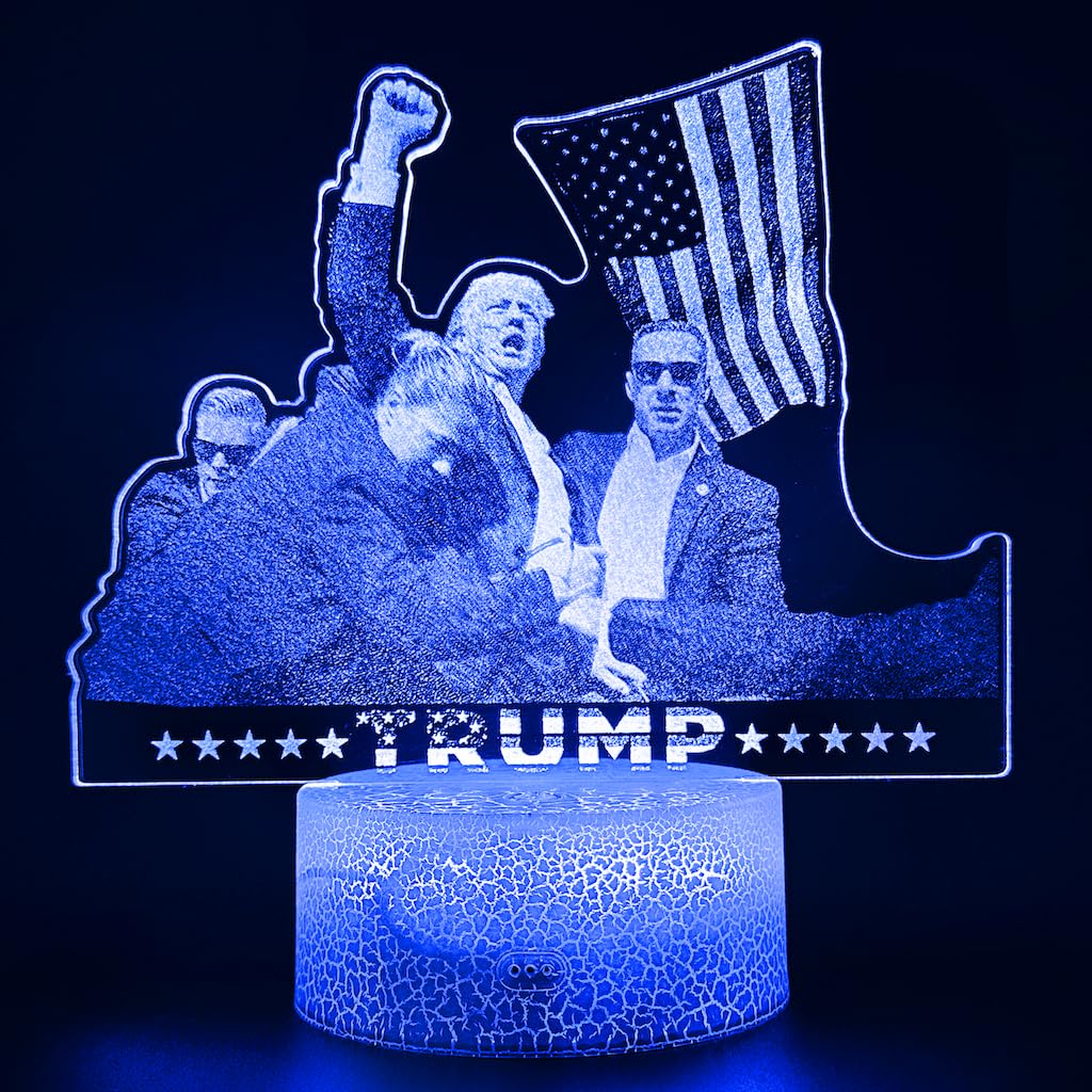 Ikavis 3D Trump Fan LED Night Light 2024, MAGA Patriotic Illusion Lamp, 7 Color Changing Illusion Lamp with Touch Control, Presidential Collector Gift