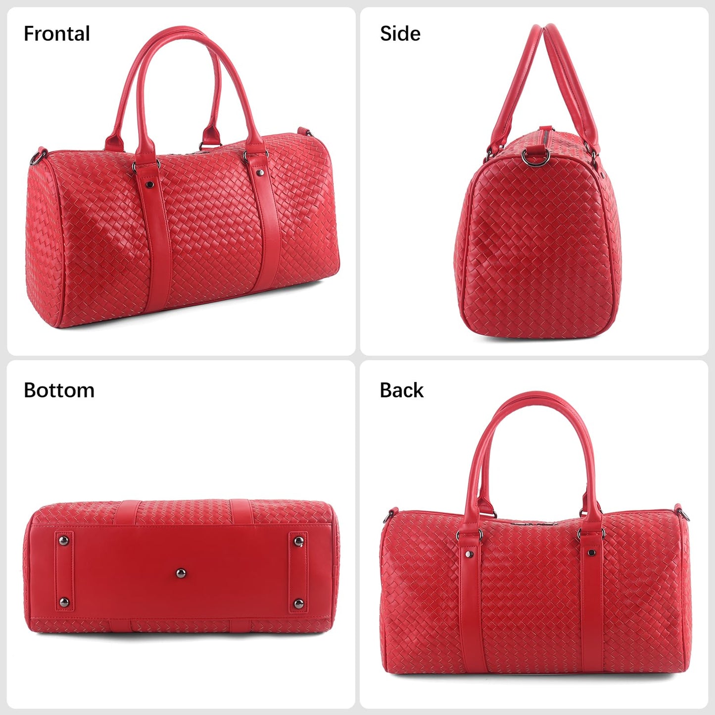 Weekender Bags for Women Designer Duffle Bag for Men, Woven Leather Carry On Travel Bag with Wet Compartment Large Capacity Water-resistant Gym Tote (Red)