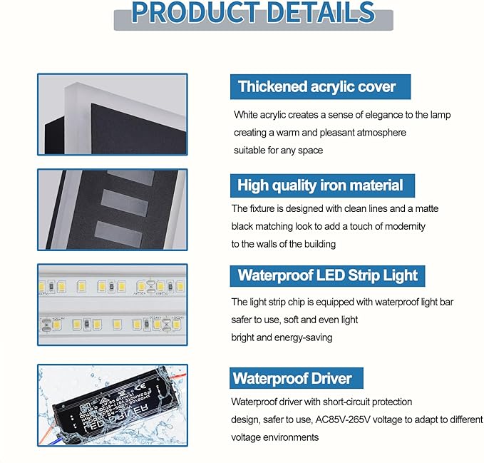 Modern Outdoor Wall Light,24W LED 3000K Black Exterior Lighting Fixture,23.6in Waterproof Acrylic Porch Sconce for Patio,Garage,Courtyard