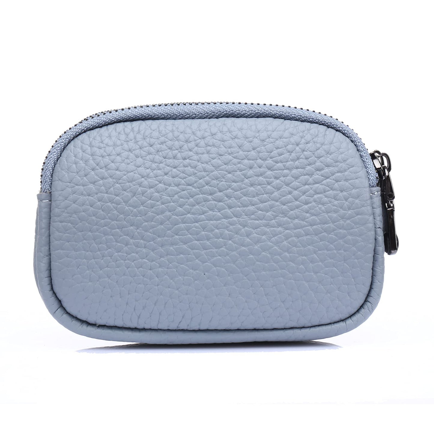 Yocipa Genuine Leather Coin Purse for Women Small Double Zipper Wallet Mini Change Pouch with Bee Charm for Cash Cards Keys Cute Compact Organizer (Light Blue)