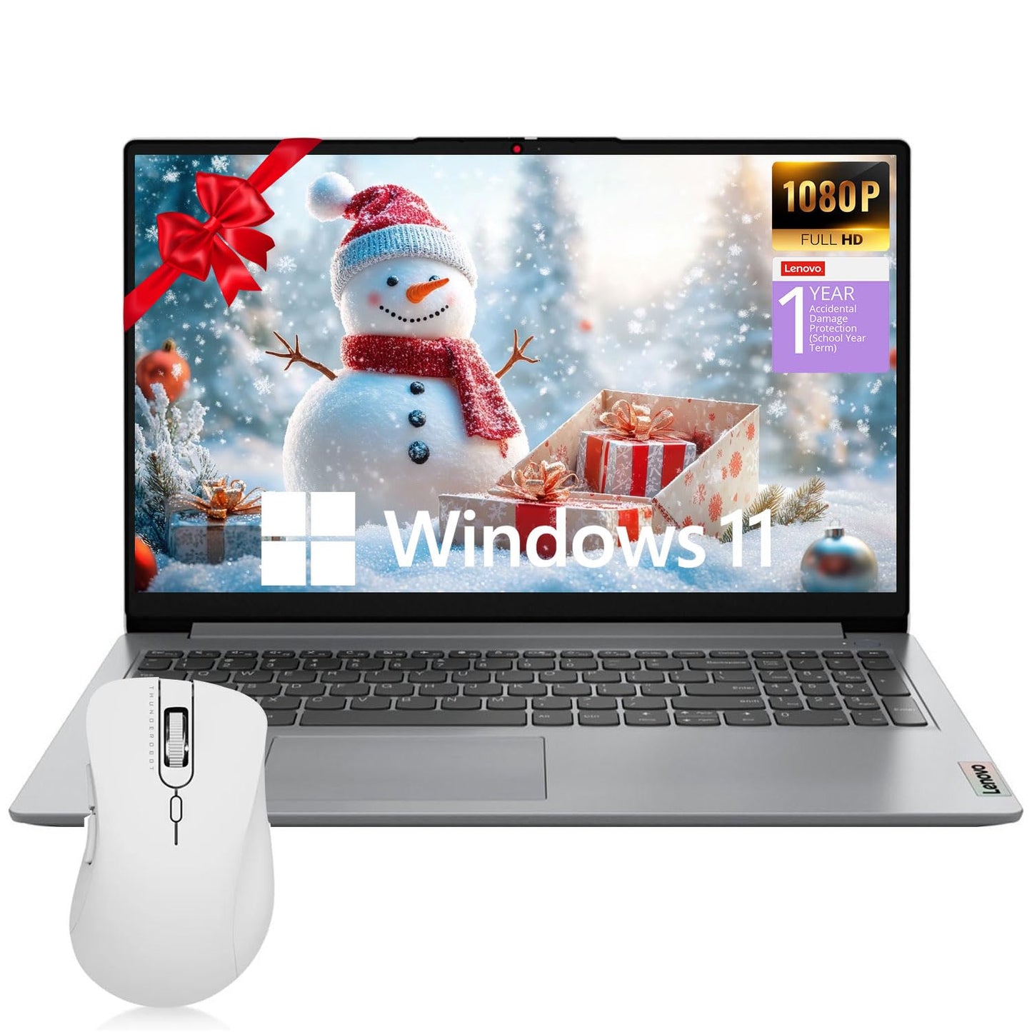 Lenovo AI Home Student Laptop, 15.6" FHD Display, Intel Quad-Cores Processor, 12GB RAM, 128GB + 256GB Storage, 1 Yr Office 365 ADP, HDMI, Wi-Fi 6, Win11 Home, Bundle with Thunderobot Wireless Mouse