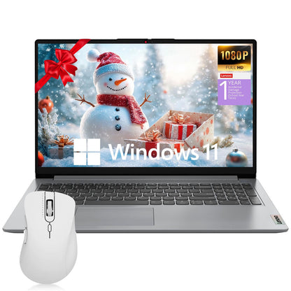 Lenovo AI Home Student Laptop, 15.6" FHD Display, Intel Quad-Cores Processor, 12GB RAM, 128GB + 256GB Storage, 1 Yr Office 365 ADP, HDMI, Wi-Fi 6, Win11 Home, Bundle with Thunderobot Wireless Mouse