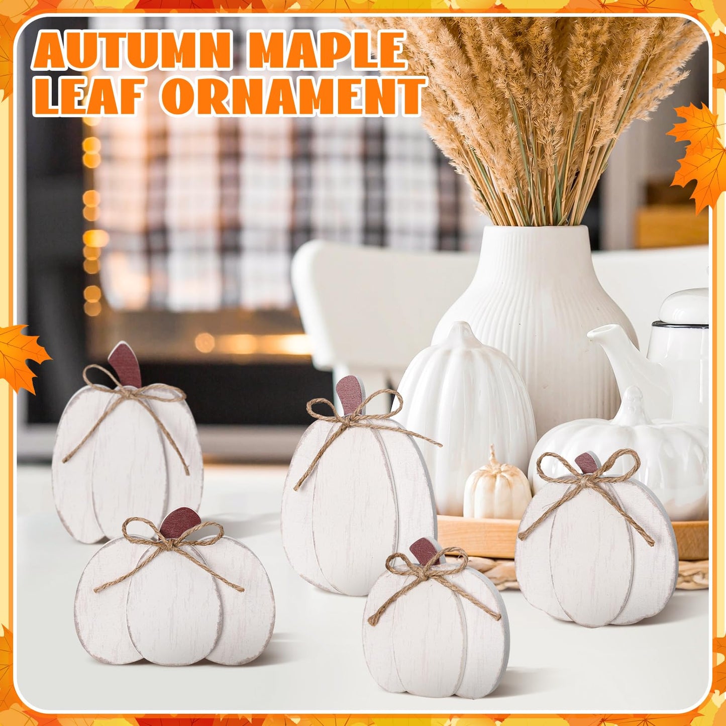 Yousoontic Neutral Wooden House Decor Rustic Farmhouse Spring Tiered Tray Decor Spring Mantel Decoration for Home Desk Shelf Table Centerpiece Decoration(5 Pcs,Pumpkin)