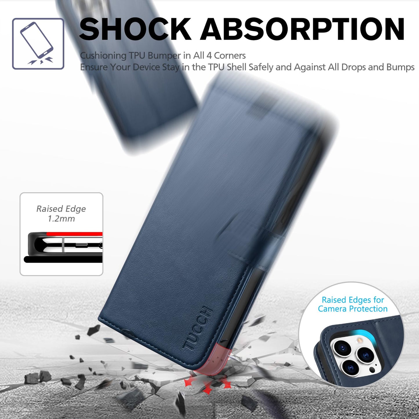 TUCCH Wallet Case for iPhone 13 Pro, [RFID Blocking] PU Leather Stand Folio Magnetic Card Slot Flip Cover with [TPU Protective Interior Case] Compatible with iPhone 13 Pro 6.1", Dark Blue
