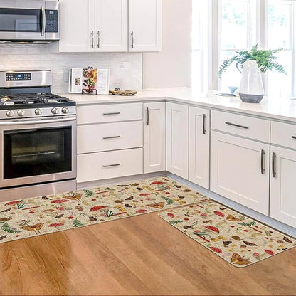 Artoid Mode Mushrooms Butterfly Spring Kitchen Mats Set of 2, Home Decor Low-Profile Kitchen Rugs for Floor - 17x29 and 17x59 Inch