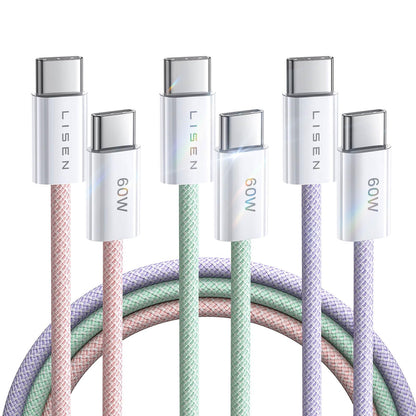LISEN USB C Cable, 5-Pack [3.3/3.3/6.6/6.6/10FT] for iPhone 17 Charger Cord, 60W USB C to USB C Fast Charging Cable for iPhone 17 Air 16 15 Pro Max, Samsung Z Flip 7/S25/S24, Switch 2, iPad, MacBook