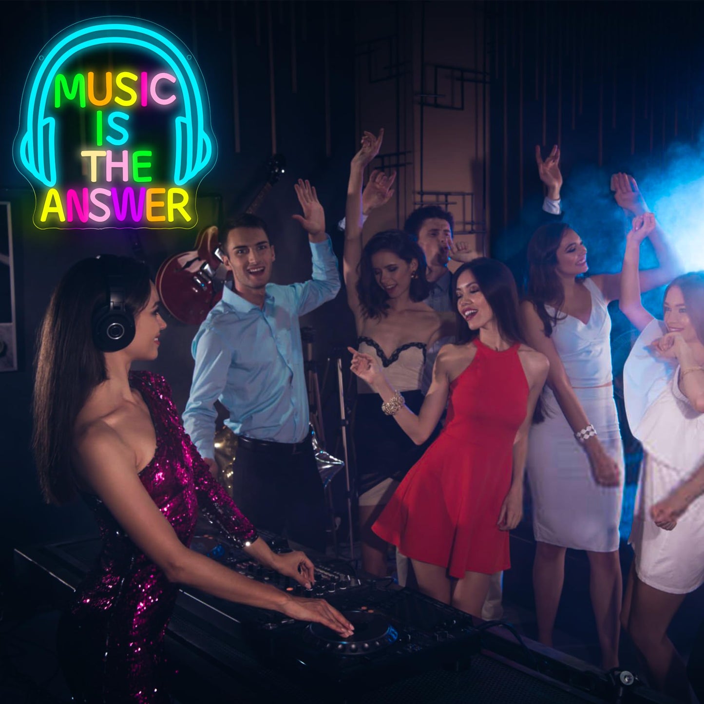 Music Neon Sign for Wall Decor Music Is The Answer LED Neon Light for Studio Dimmable Bar LED Sign for Livehouse Bar Party Bedroom Rock And Roll LED Light Birthday Gifts Size 12.5 * 12.1In(TWP304)