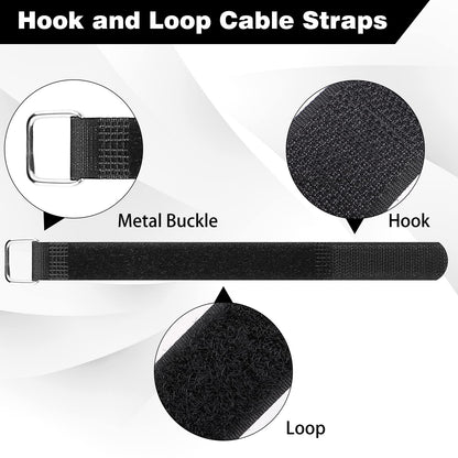 Lekou 35 Pack Cable Straps,8"-12"-18"-24"-30" Reusable Cable Ties, Hook and Loop with Metal Buckle, Fastening Securing for Cord Organizer Wire Management
