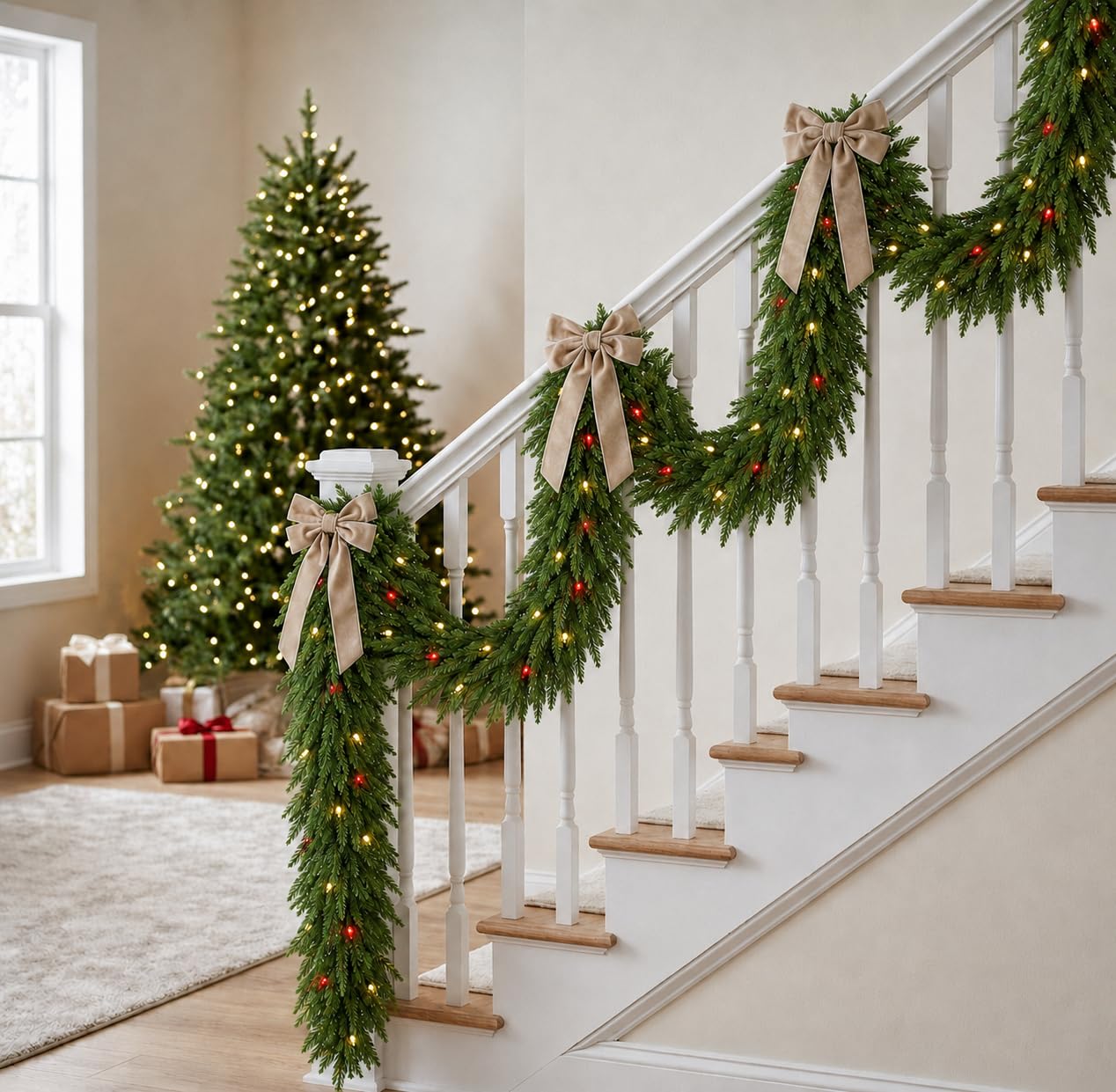FesNiva 1 Pack Artificial Norfolk Pine Garland, Winter Greenery Garland for Christmas Decorations, Ideal for Mantle, Table, Fireplace, Home and Holiday Decor (5.6 FT)