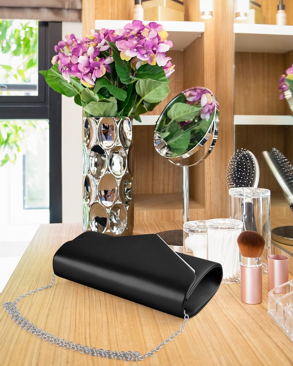 TINDTOP Clutch Purses for Women, PU Leather Formal Evening Bags Shoulder Party Handbags Wedding Cocktail Prom Clutches (Black)