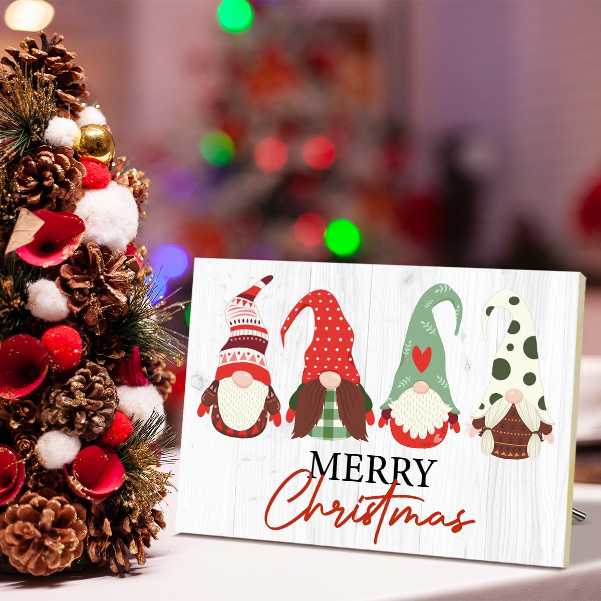Santa Claus Merry Christmas Signs for Wall Decorations Wood Tabletop Decor for Table Desk Mantle Shelf Wall Art Party Kitchen - JK0384