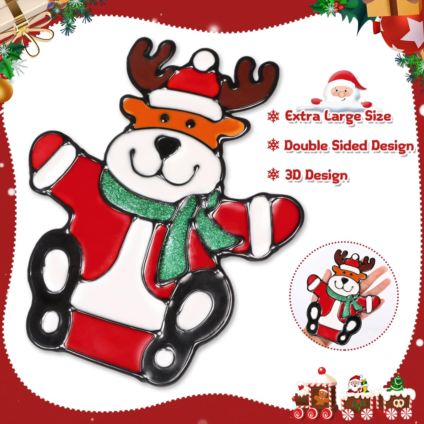 UMIKU 12 Pcs 3D Christmas Window Clings Decals Ornaments Window Stickers for Christmas Decorations Windows Decorations Xmas Party Supplies Thanksgiving Party Décor Snowman, Santa Claus and More Style