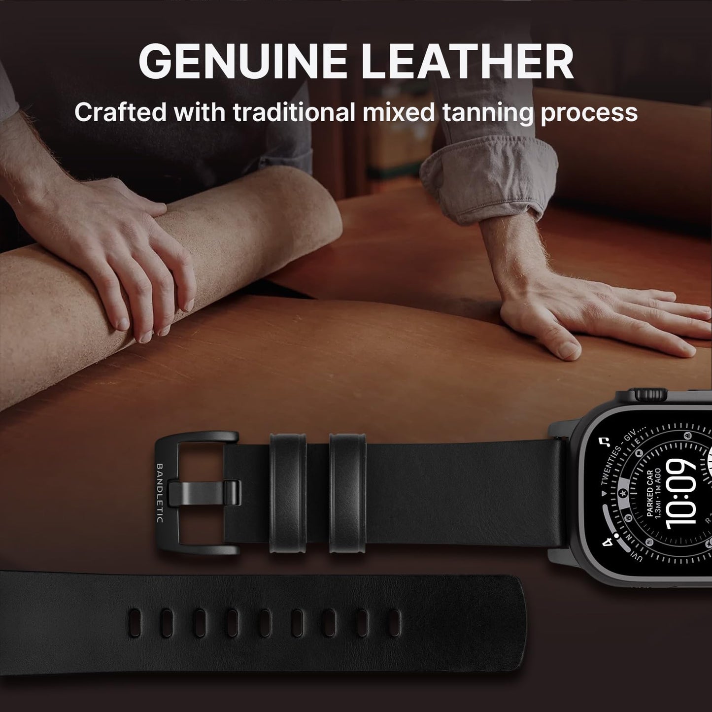 Bandletic Compatible with Apple Watch Bands for Men Women, Soft Genuine Leather Band Replacement Strap for iWatch 49mm(Ultra 3/2/1),46mm(11/10),45mm(9/8/7),44mm(SE3/SE2/SE/6/5/4),42mm(3/2/1)