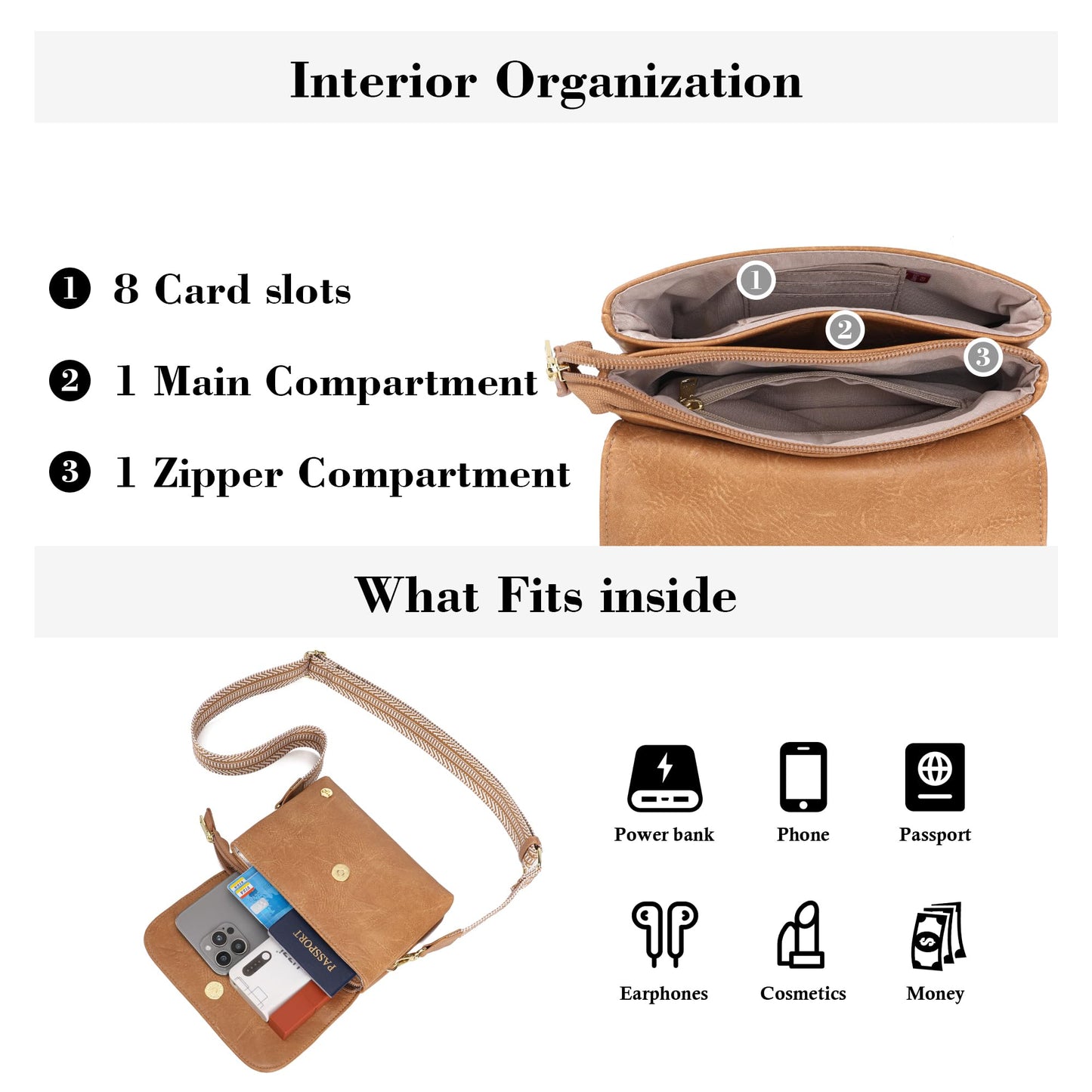 MINICAT RFID Blocking Small Crossbody Bags for Women Vegan Leather Mini Travel Purses Cell Phone Purse Cross Body Bag (Earthy Brown Nylon Strap)