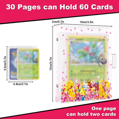 Transparent Pink Card Binder for Pokémon | Cute Trading Card Album for Kids - Holds 60 Cards