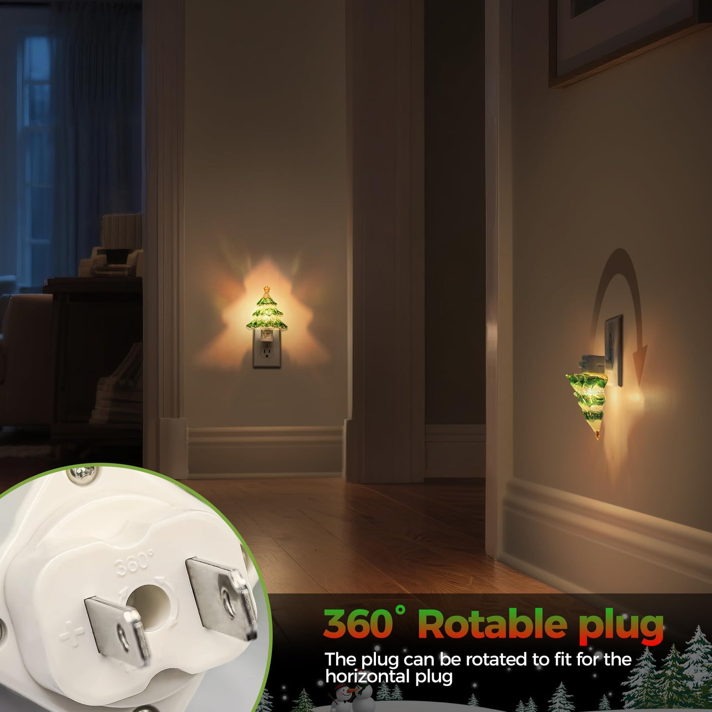 DORESshop Christmas Tree Night Light, 3000K Night Lights Plug into Wall, Cute & Funny Christmas Decor Night Light for Kids, Plug in Nightlight with 360° Rotatable, Holiday Party Decor, 2 Pack