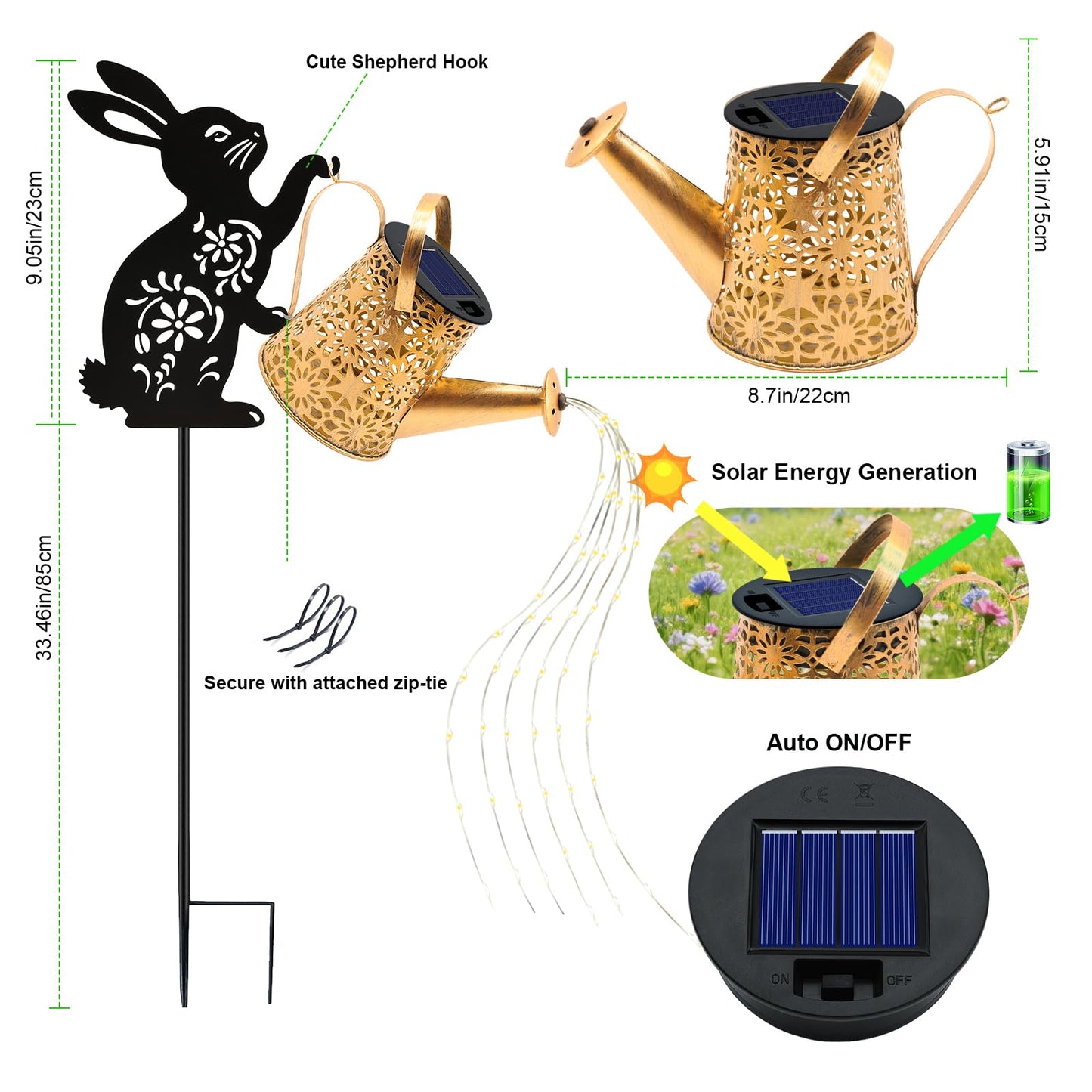 Solar Watering Can Lights, Bunny Hanging Lantern Solar Lights Outdoor, Rabbits Lover Gifts for Mom Women Birthday Mother's Day Christmas, Waterproof Garden Decor Outside Patio Yard Pathway Backyard