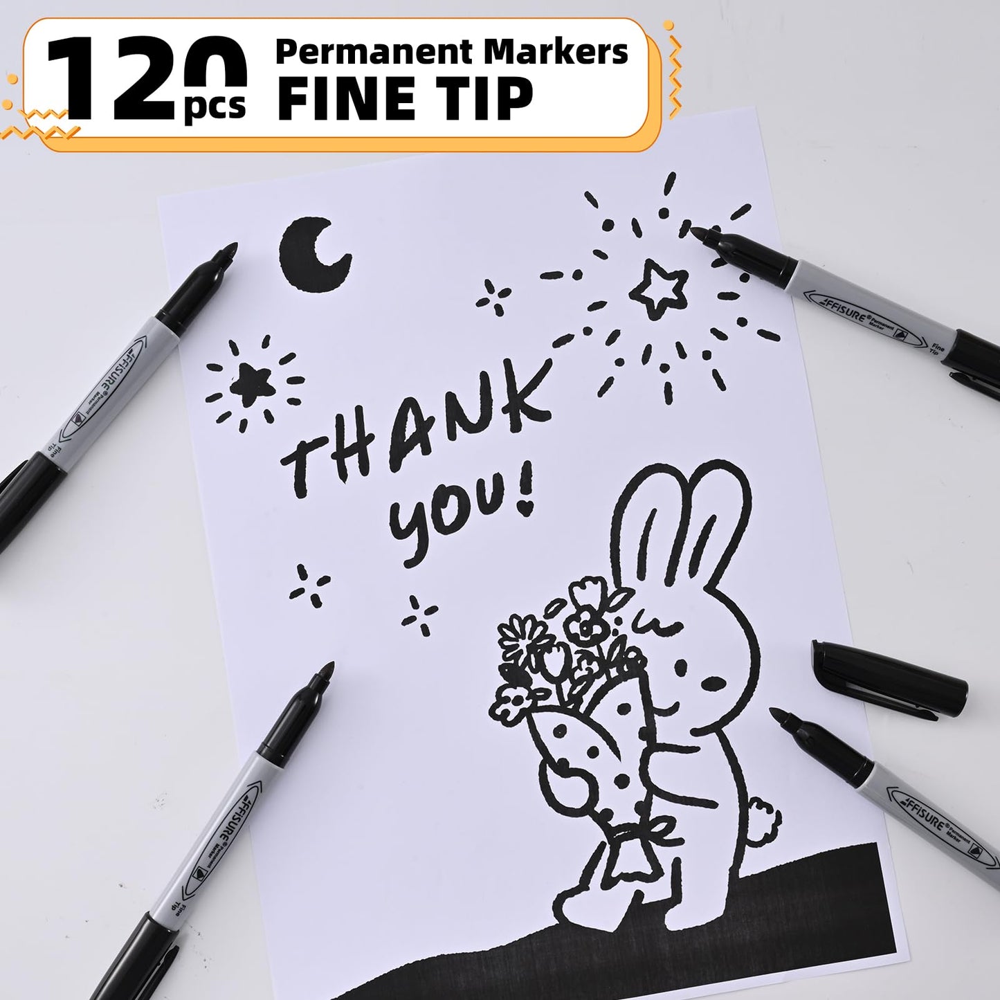 Permanent markers, 120 packs permanent markers bulk, quick drying in one second, waterproof, smooth, not easy to erase, durable, can be marked on glass, tiles and cloth, office supplies,Gray shell