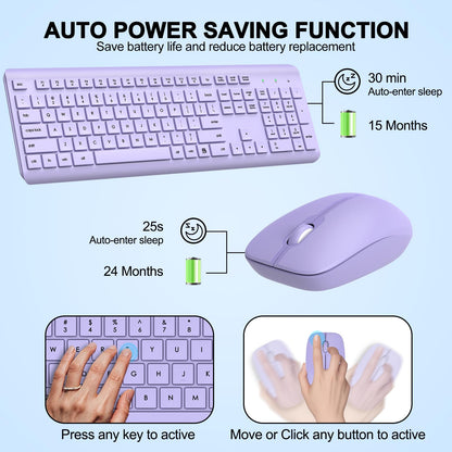 Wireless Keyboard and Mouse Combo, Full Size Silent Ergonomic Keyboard and Mouse, Long Battery Life, Optical Mouse, 2.4G Lag-Free Cordless Mice Keyboard for Computer, Mac, Laptop, PC, Windows