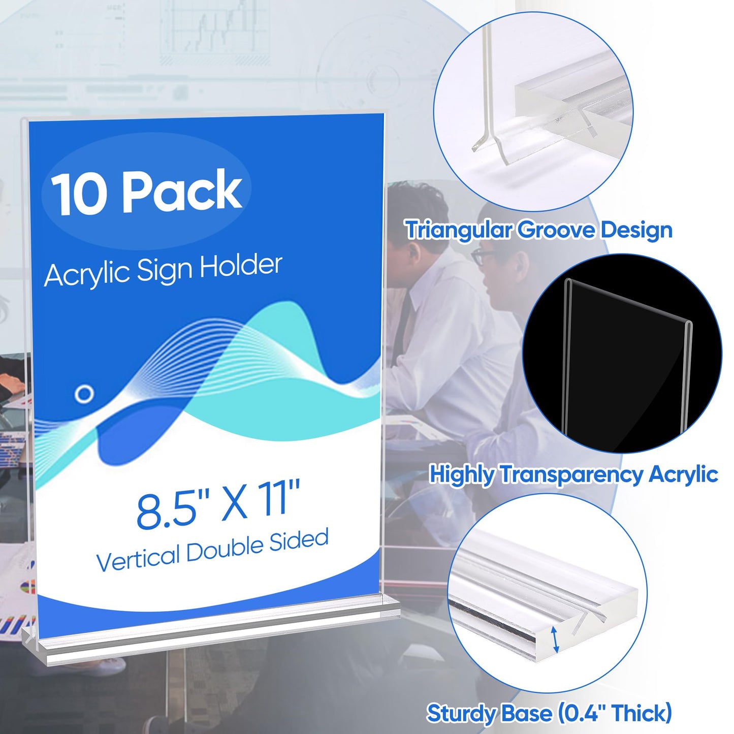 ZongXing acrylic sign holder 8.5 x 11 Paper Stand 10 Pack Clear Double Side T Shape Acrylic Table Signs for Displaying, Flyer Holder Paper Card Holder for Office Business Store Mall Restaurants