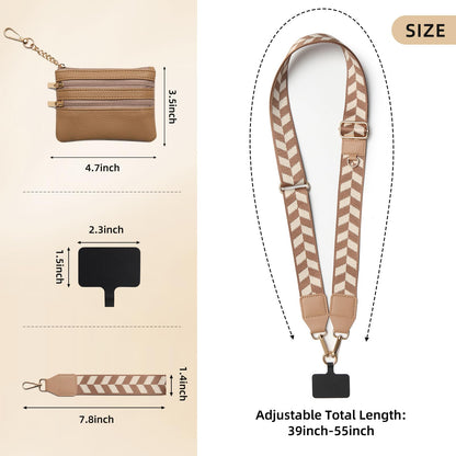 CUEDM Cell Phone Lanyard Crossbody,Adjustable Cell Phone Strap with Detachable Wristlet for Hands-Free Occasions,Clip and Go Strap for Phone with Wallet Crossbody