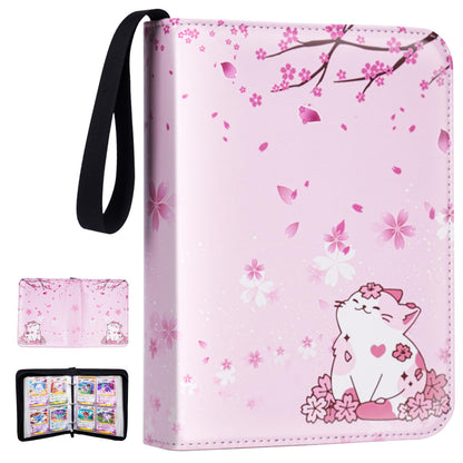CLOKORIA Card Binder for Girls Gifts,440 Cards Collectible Trading Card Holder Case with 55 Sleeves, 4 Pocket for TCG Game Cards Collection Sports Trading Cards Collector Album (Sakura cat)
