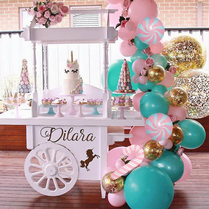 Christmas Gingerbread Balloon Garland Arch Kit Pink Teal Balloons Arch Kit with Candy Cane Foil Christmas Mylar Balloons for Xmas New Year Cookie Exchange Gingerbread House Holiday Party Decorations
