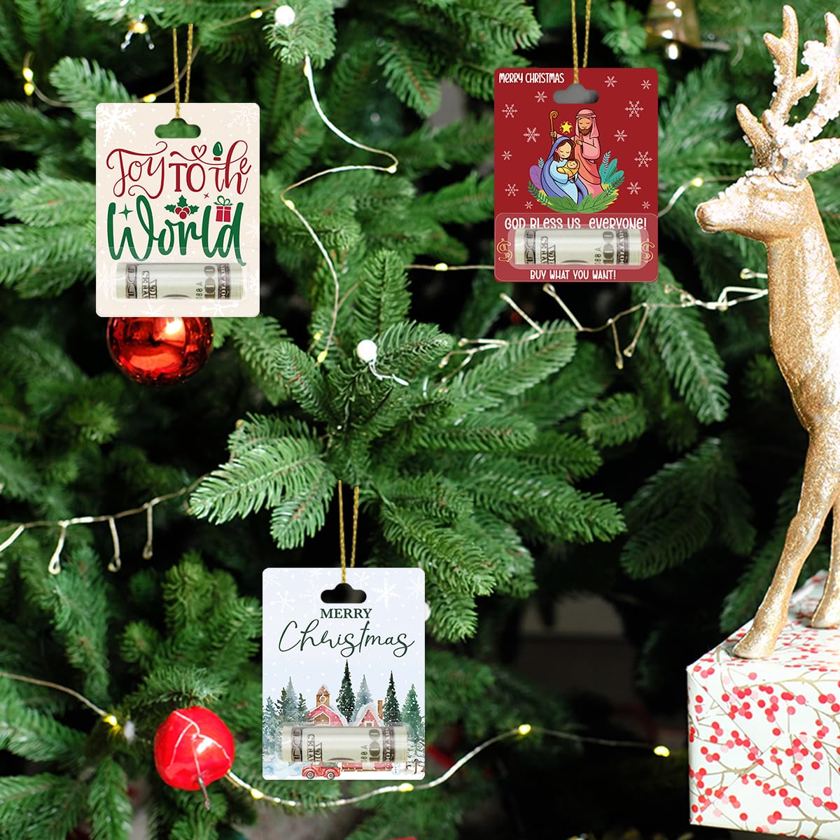 HDHBP 8 Pcs Christmas Bruh Money Holders for Cash Xmas Cash Holder Gifts for Xmas Party Winter Holiday Santa Gingerbread Christmas Tree Hanging Ornament