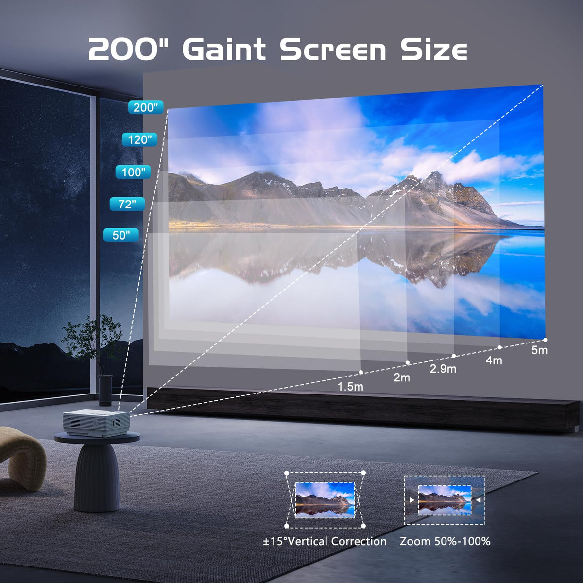 PANSEBA Projector with Two-way Bluetooth, Mini Projector with Projector Screen, Full HD 1080P Portable Video Projector, Home Movie Projector Compatible with HDMI/USB/Smartphone